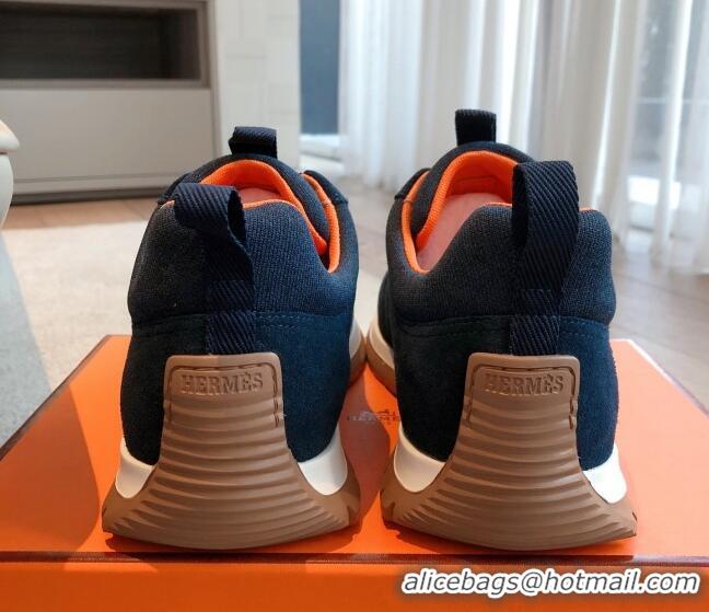Stylish Hermes Jimmy Sneakers in Leather and Mesh Dark Blue 0226008