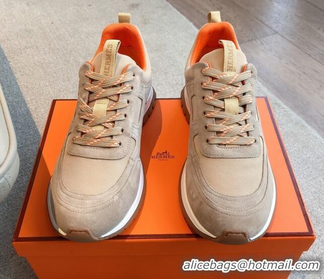 Perfect Hermes Jimmy Sneakers in Leather and Mesh Beige 0226011