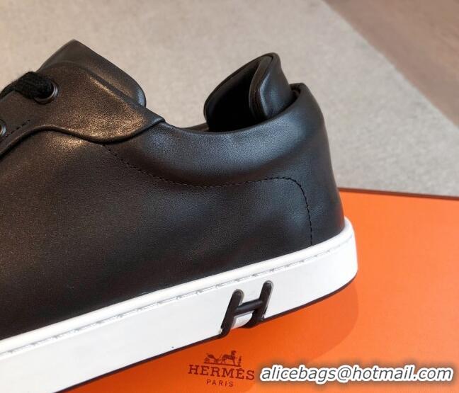 Sumptuous Hermes Kid Sneakers in Calfskin Leather Black 0226027