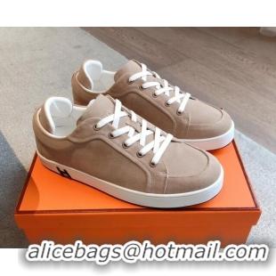 Stylish Hermes Kid Sneakers in Suede Taupe Grey 0226033