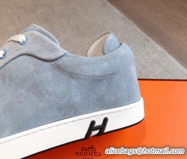 Popular Style Hermes Kid Sneakers in Suede Light Blue 0226035