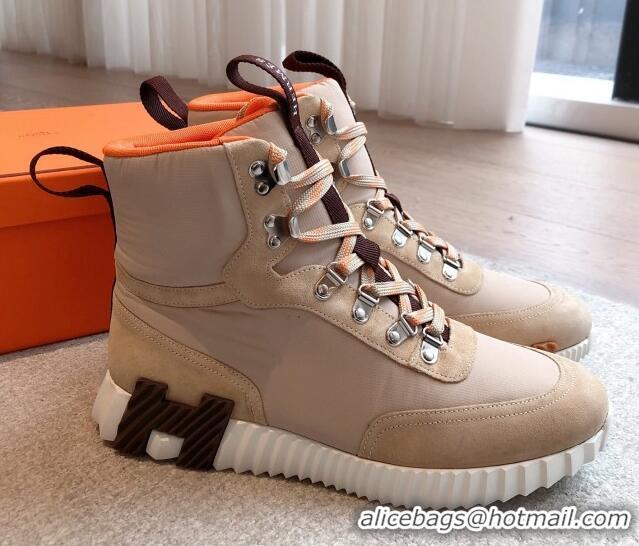 Sophisticated Hermes Klimb Boot Sneakers in Suede and Check Fabric Beige 0226037