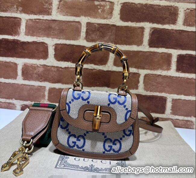 Low Price Gucci Jumbo GG Canvas Mini Top Handle Bag with Bamboo 686864 Blue