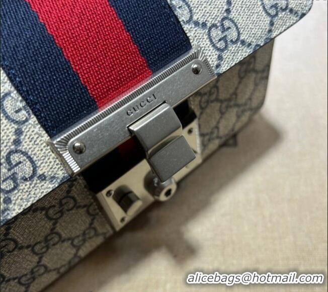 Famous Brand Gucci Padlock Small GG Canvas Shoulder Bag 409487 Beige/Blue 2024
