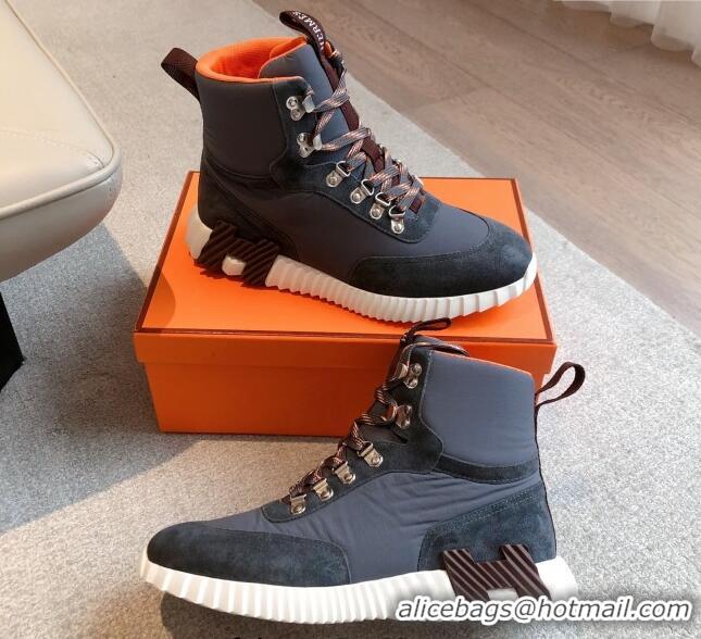 Unique Style Hermes Klimb Boot Sneakers in Suede and Check Fabric Grey 0226042