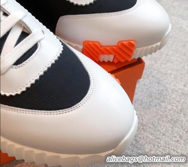 Perfect Hermes Bouncing Sneakers in Leather and Check Fabric Black/White 0226043