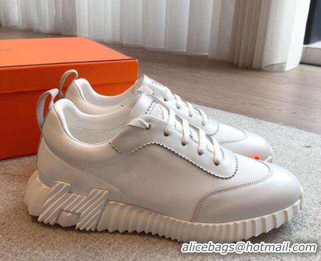 Cheap Price Hermes Bouncing Sneakers in Leather and Check Fabric White 0226045