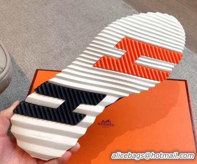 Stylish Hermes Bouncing Sneakers in Leather and Knit Blue 0226051