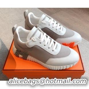 Buy Luxury Hermes Bouncing Sneakers in Leather and Check Fabric Grey 0226048