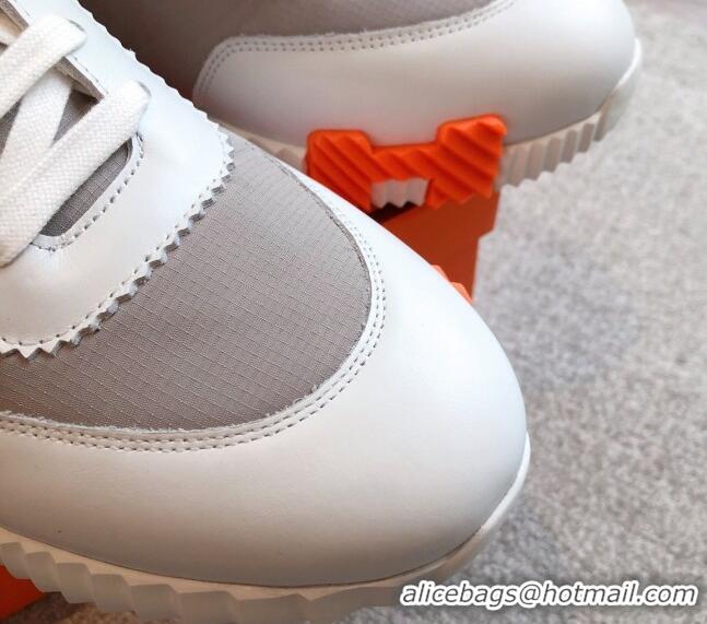 Buy Luxury Hermes Bouncing Sneakers in Leather and Check Fabric Grey 0226048