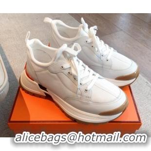 Grade Quality Hermes Men's Just Sneakers in Leather and Fabric White 0226054