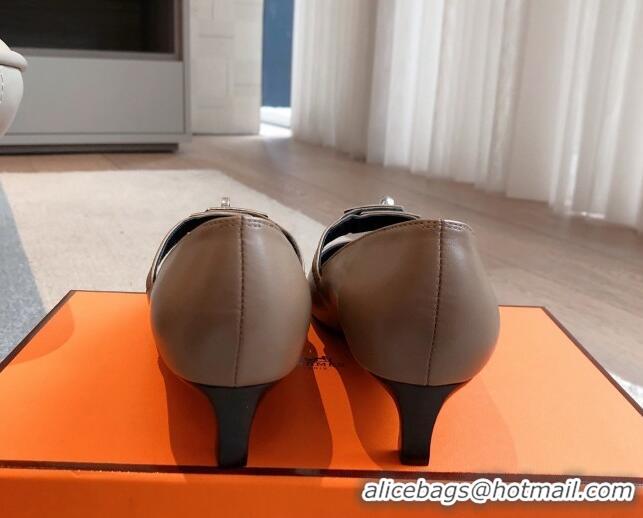 Luxurious Hermes Kiara Mary Janes Pumps 4cm in Calfskin with Kelly buckle Grey 0226058