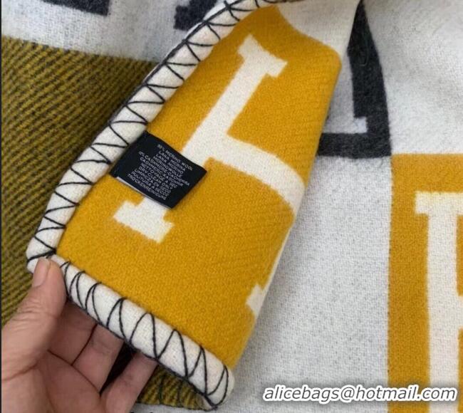 Promotional Hermes Avalon Throw Wool Cashmere Blanket 135x165cm 0923 Green/Yellow