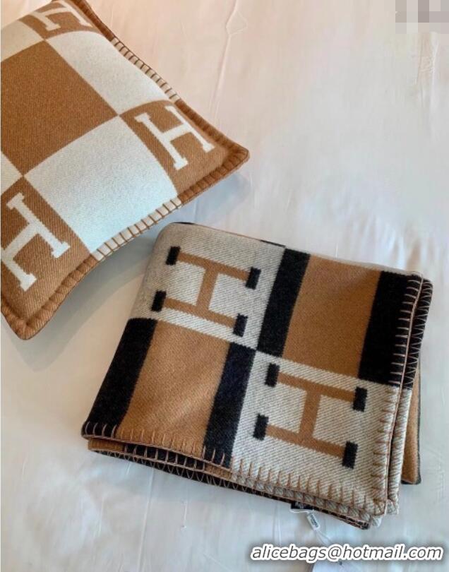 New Fashion Hermes Avalon Throw Wool Cashmere Blanket 135x170cm 0923 Brown/Black