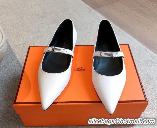 Unique Style ermes Kelly Mary Janes Ballet Flats in Calfskin with Kelly buckle White 0226070