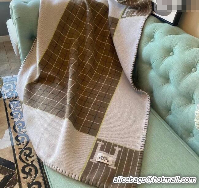 Free Shipping Hermes Avalon Passe Wool Cashmere Baby Blanket 140x100cm 0923 Khaki Grey