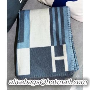 Most Popular Hermes Ithaque Wool and Cashmere Blanket 135x175cm 8001 Grey/Blue/White