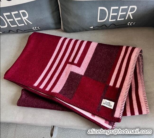 Good Taste Hermes Ithaque Wool and Cashmere Blanket 135x175cm 8001 Red/Pink