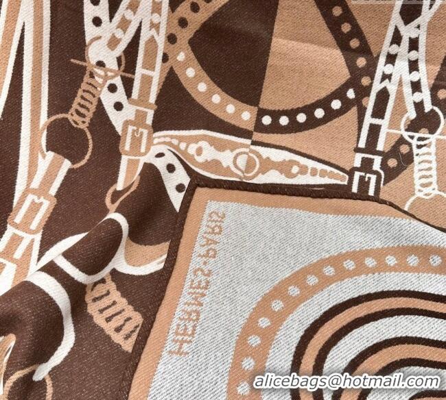Luxury Cheap Hermes Grand Tralala Wool and Cashmere Blanket 150x200cm 8008 Etoupe Brown