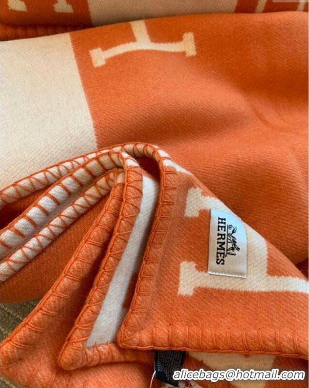 Top Design Hermes Cashmere & Wool Blanket H62702 Orange