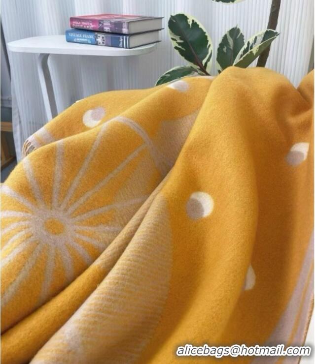 Famous Brand Hermes Cheval Cabriolet Wool Cashmere Blanket 145x195cm H1009 Yellow