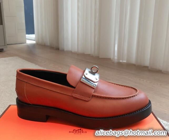 Popular Style Hermes Hot Loafers in Calfskin with Oversized Kelly Buckle Dark Brown 0226082