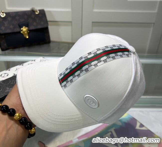 Top Grade Gucci Canvas Baseball Hat with GG Web 1129 White 2024
