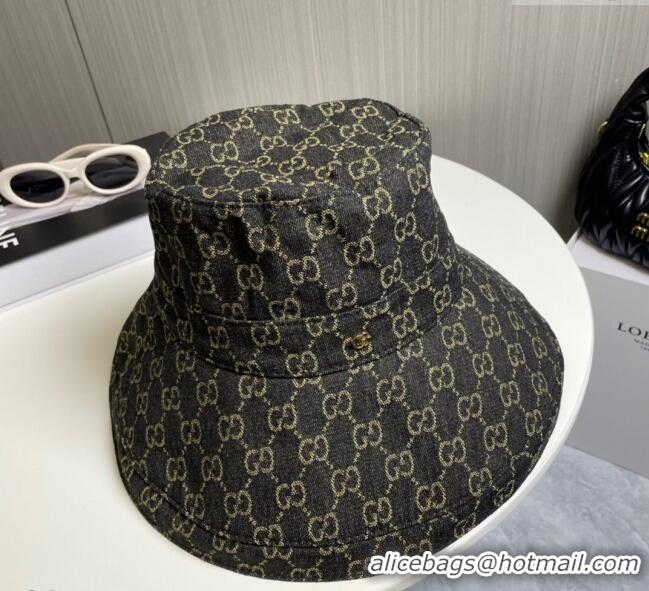 Pretty Style Gucci GG Denim Wide Brim Bucket Hat 0115 Black 2025