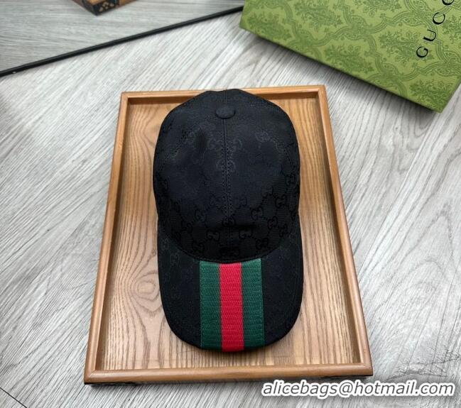 Top Design Gucci GG Canvas Baseball Hat with Web 0317 Black 2025