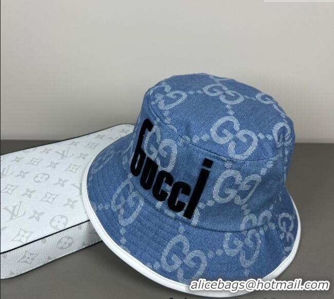 Famous Brand Gucci GG Denim Bucket Hat with GUCCI 0317 Blue/Black 2025