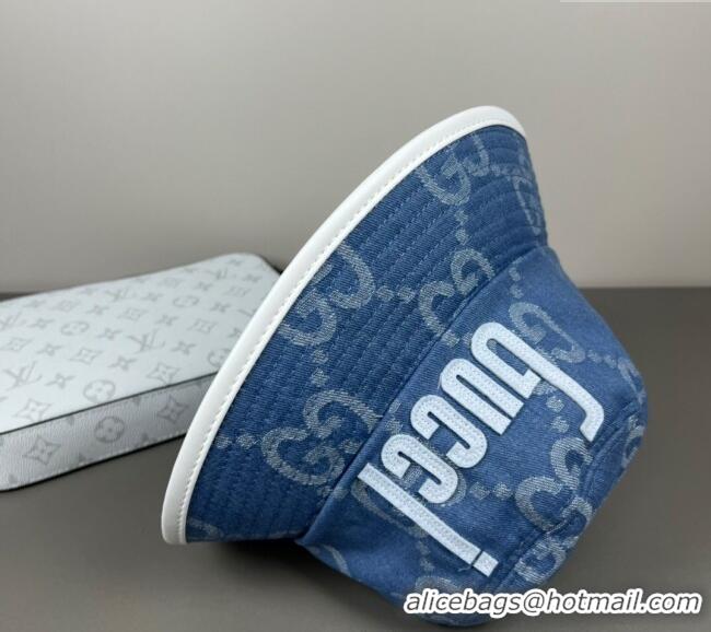 Good Quality Gucci GG Denim Bucket Hat with GUCCI 0317 Blue/White 2025