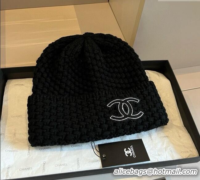 Grade Design Chanel Knit Hat with CC Patch CH1128 Black 2024