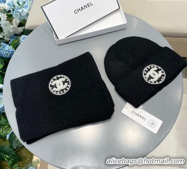 Affordable Price Chanel Knit Scarf and Hat Set CH1129 Black 2024