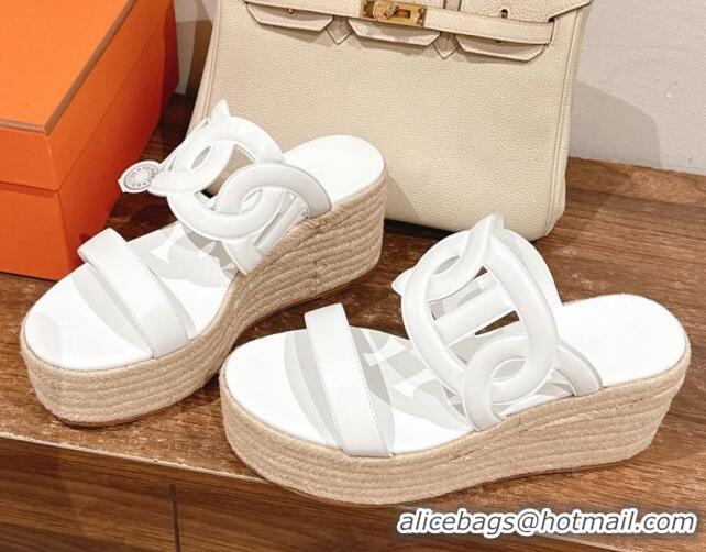 Good Product Hermes Ithea 30 Espadrille Platform Slides Sandal 8cm in Nappa Leather White Upper 0226111