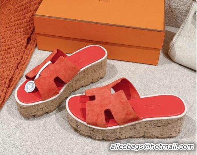 Grade Quality Hermes Eze 30 Platform Slides Sandal 6.5cm in Suede Orange 0226119