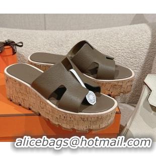 Shop Duplicate Hermes Eze 30 Platform Slides Sandal 6.5cm in Swift Leather Elephant Grey 0226127