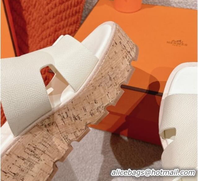 Unique Style Hermes Eze 30 Platform Slides Sandal 6.5cm in Swift Leather Cream White 0226128