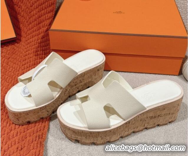 Unique Style Hermes Eze 30 Platform Slides Sandal 6.5cm in Swift Leather Cream White 0226128