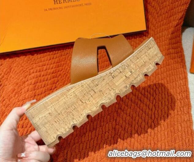 Durable Hermes Eze 30 Platform Slides Sandal 6.5cm in Swift Leather Brown 0226131