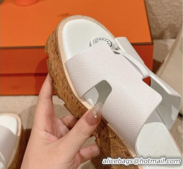 Stylish Hermes Eze 30 Platform Slides Sandal 6.5cm in Swift Leather White 0226132