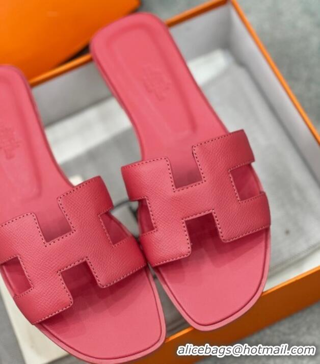 Popular Style Hermes Oran Classic Flat Slides Sandal in Epsom Leather Pink2 2025 H02272