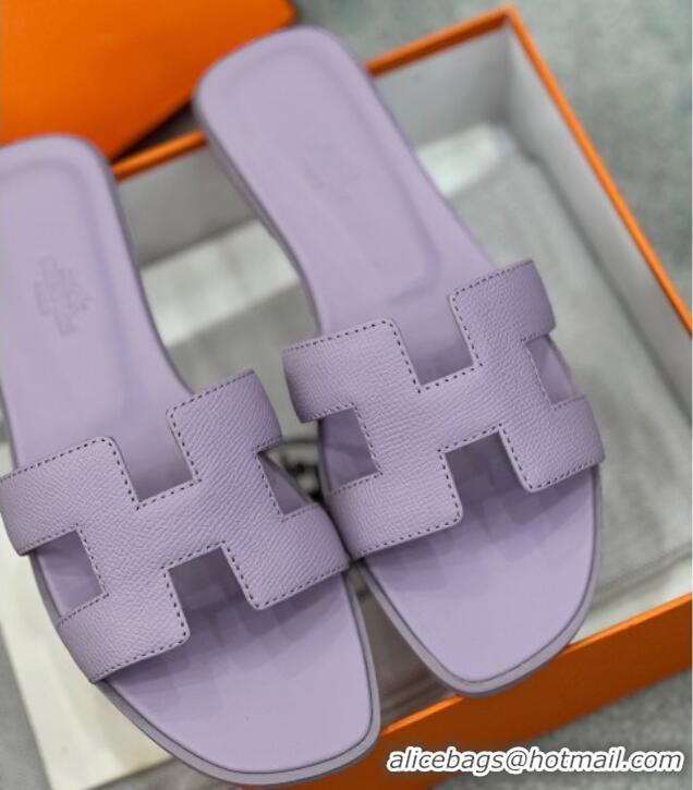 Durable Hermes Oran Classic Flat Slides Sandal in Epsom Leather Light Purple 2025 H02272