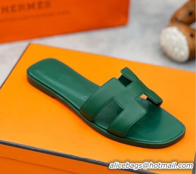Best Product Hermes Oran Classic Flat Slides Sandal in Epsom Leather Dark Green 2025 H02272