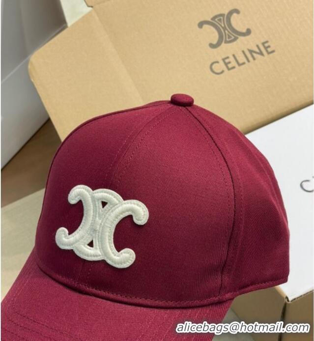 Good Quality Celine Baseball Hat with Logo 0318 Dark Red 2025