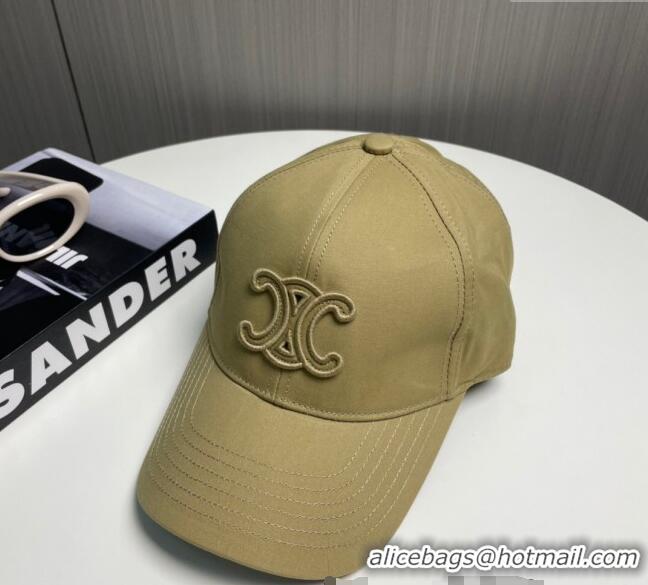 Spot Bulk Celine Baseball Hat with One-Tone Logo CE8010 Khaki Yellow 2025