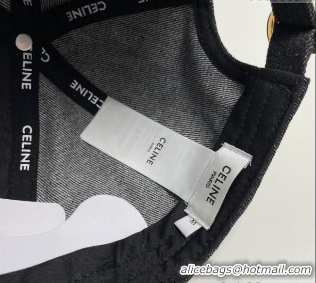 New Design Celine Denim Baseball Hat with One-Tone Logo CE8010 Black 2025