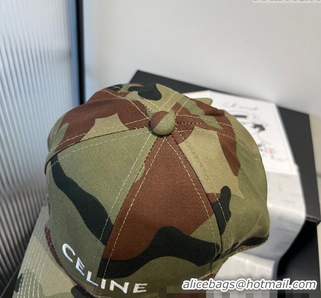 Grade Quality Celine Canvas Baseball Hat CE8023 Camouflage Green 2025
