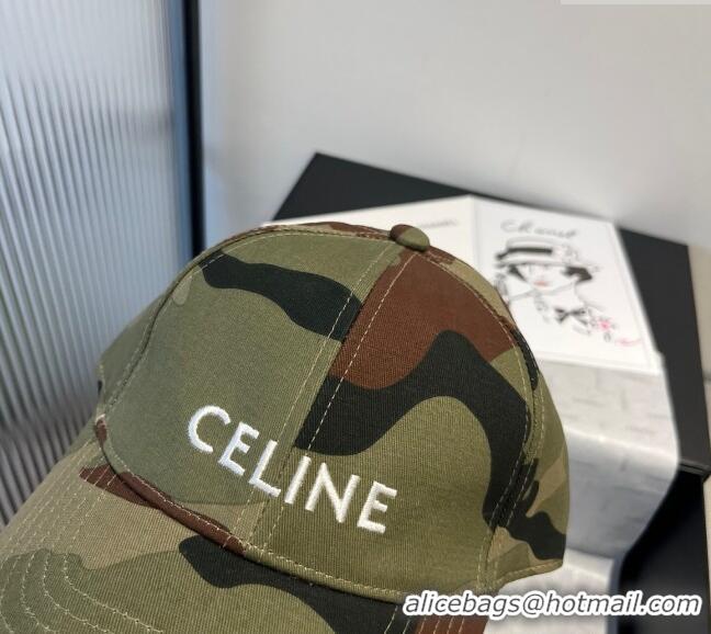 Grade Quality Celine Canvas Baseball Hat CE8023 Camouflage Green 2025