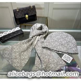 Newly Launched Loewe Anagram Knit Long Scarf and Hat Set 1021 Grey 2024