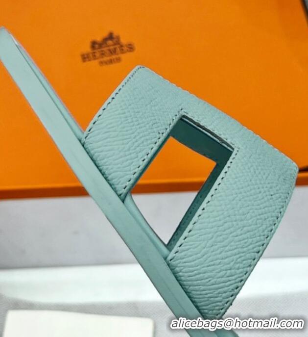 Good Quality Hermes Oran Classic Flat Slides Sandal in Epsom Leather Pale Green 2025 H02272